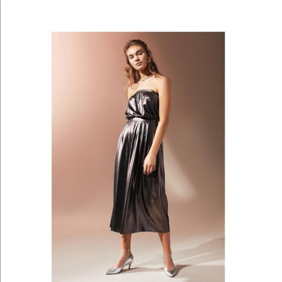 Urban Outfitters Metallic Gunmetal/Bronze Strapless Jumpsuit - Picture 6 of 13